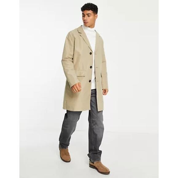 NWT Harry Brown Men's Single Breasted Trench Raincoat Coat in StoneSize M